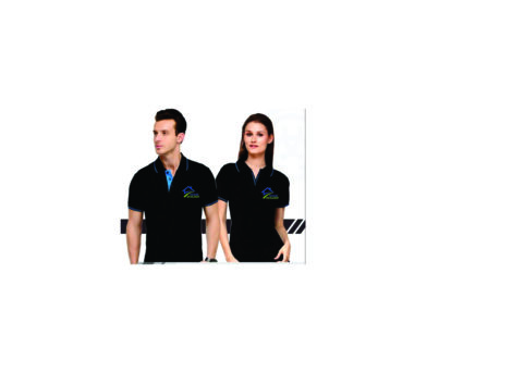 Black with Blue Tip Polo T-Shirt (Unisex) – With Custom Logo Print