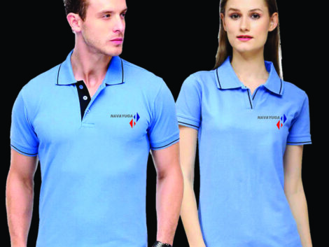 Indian Blue Polo T-Shirt with Black Tipping (Unisex) – With Logo Print