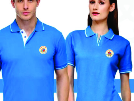 Blue Polo T-Shirt with White Tipping (Men & Women) – With Custom Logo Print