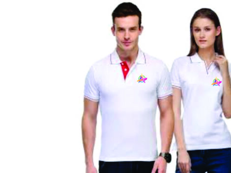 White Polo T-Shirt with Red Tipping (Unisex) – With Custom Logo Print