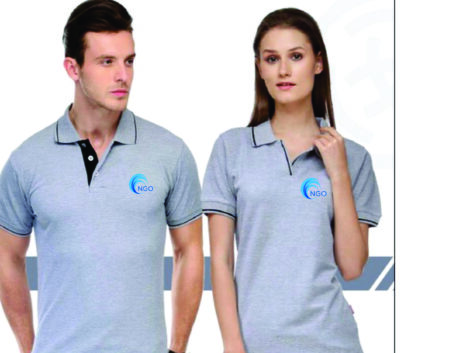 Grey Polo T-Shirt with Black Tipping (Unisex) – With Custom Logo Print