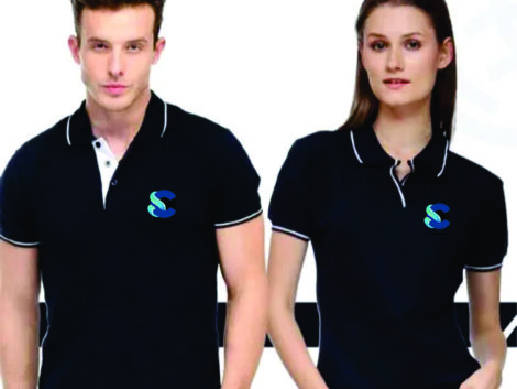 Navy Blue Polo T-Shirt with White Tipping (Unisex) – With Custom Logo Print