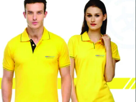 Yellow Polo T-Shirt with Black Tipping (Unisex) – With Custom Logo Print