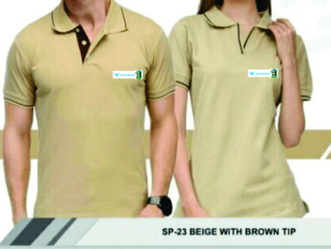 Beige Polo T-Shirt with Brown Tipping (Unisex) – With Custom Logo Print